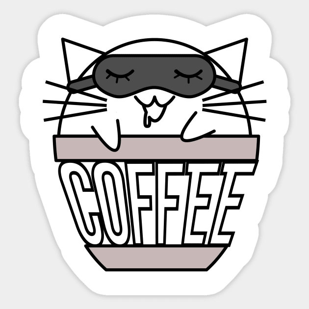 Cat in coffee cup with warped text sleeping black no hat Sticker by coffeewithkitty